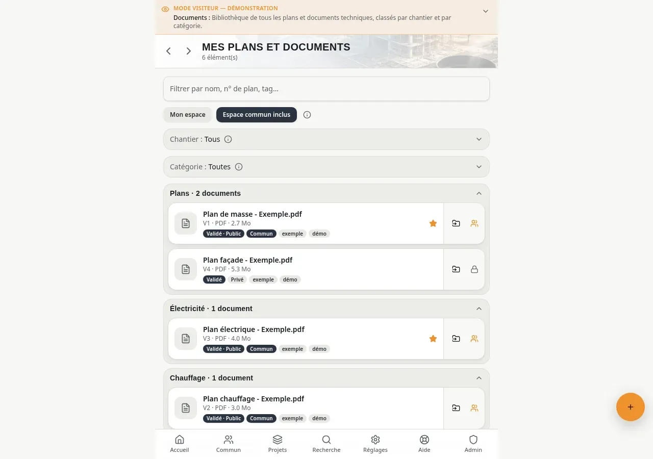 Les plans d'un chantier